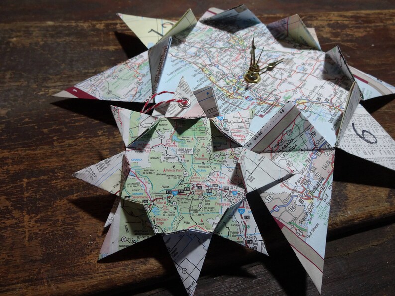 Origami Map Clock and Mini Origami Map Ornament Bundle Any 2 Etsy