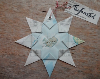 Iceland Origami Map Ornament, Home Decor, Wall Art, Vacation, Atlas, Christmas, Holiday, Birthday, Wedding, Graduation, Moving, Gift