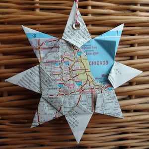 Chicago, Illinois Origami Landkarte, Ornament, Dekoration, Wandkunst, Straßenkarte, Urlaub, Weihnachten, Urlaub, Hochzeit, Abschlussfeier, Umzug, Geschenk