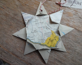 Big Bend National Park Origami Map Ornament, Texas, Home Decor, Wall Art, Vacation, Destination, Wanderlust, Park Lands, Commemorative