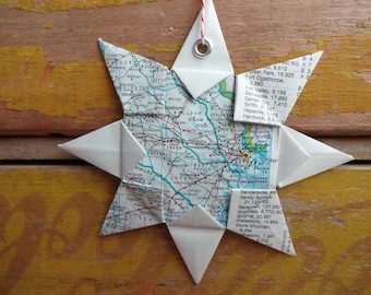 Savannah, Georgia Origami Map Ornament, Home Decor, Wall Art, Road Map, Vacation, Christmas, Holiday, Wedding, Graduation, Moving, Gift