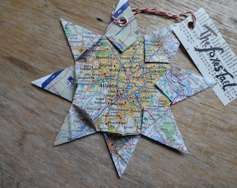 Atlanta, Ga, Origami Map Ornament, Home Decor, Wall Art, Road Map, Vacation, Christmas, Holiday, Birthday, Wedding, Graduation, Moving, Gift