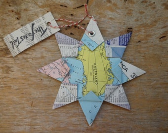 Adorno de mapa de origami de Groenlandia: decoración del hogar, arte de pared, mapa de carreteras, vacaciones, Navidad, cumpleaños, boda, graduación, regalo