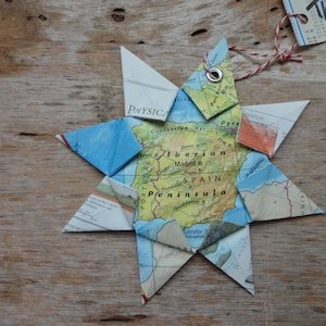 Espagne, ornement de carte en origami, ibérique, carte, décoration d'intérieur, carte routière, vacances, Noël, vacances, mariage, remise des diplômes, déménagement, cadeau, upcycle
