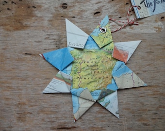 España, Adorno de mapa de origami, Ibérica, Mapa, Decoración del hogar, Mapa de carreteras, Vacaciones, Navidad, Festividades, Boda, Graduación, Mudanza, Regalo, Reciclaje