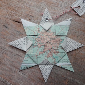 Paris, Frankreich, Origami Map Ornament, Landkarte, Wohndeko, Strassenkarte, Urlaub, Weihnachten, Urlaub, Hochzeit, Abschlussfeier, Umzug, Geschenk, Upcycle