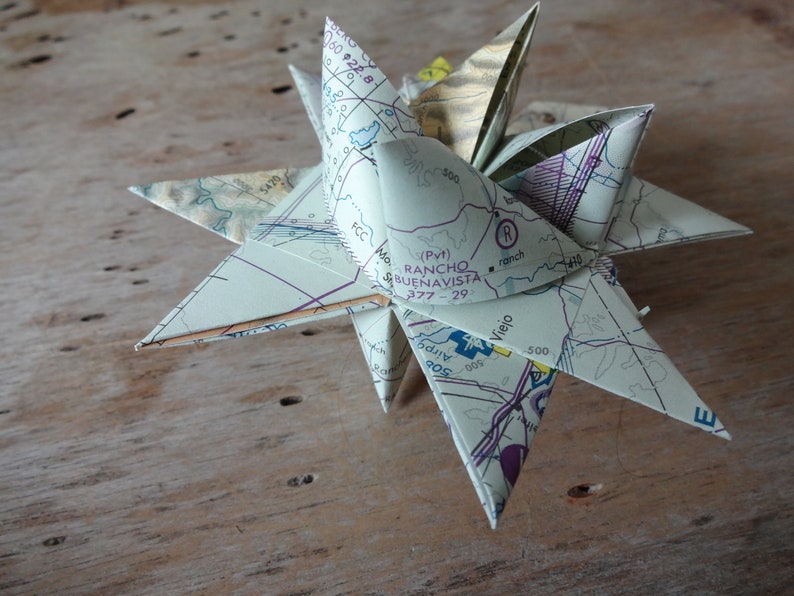 Folded Moravian Star Flight Map Origami Paper Craft | Etsy