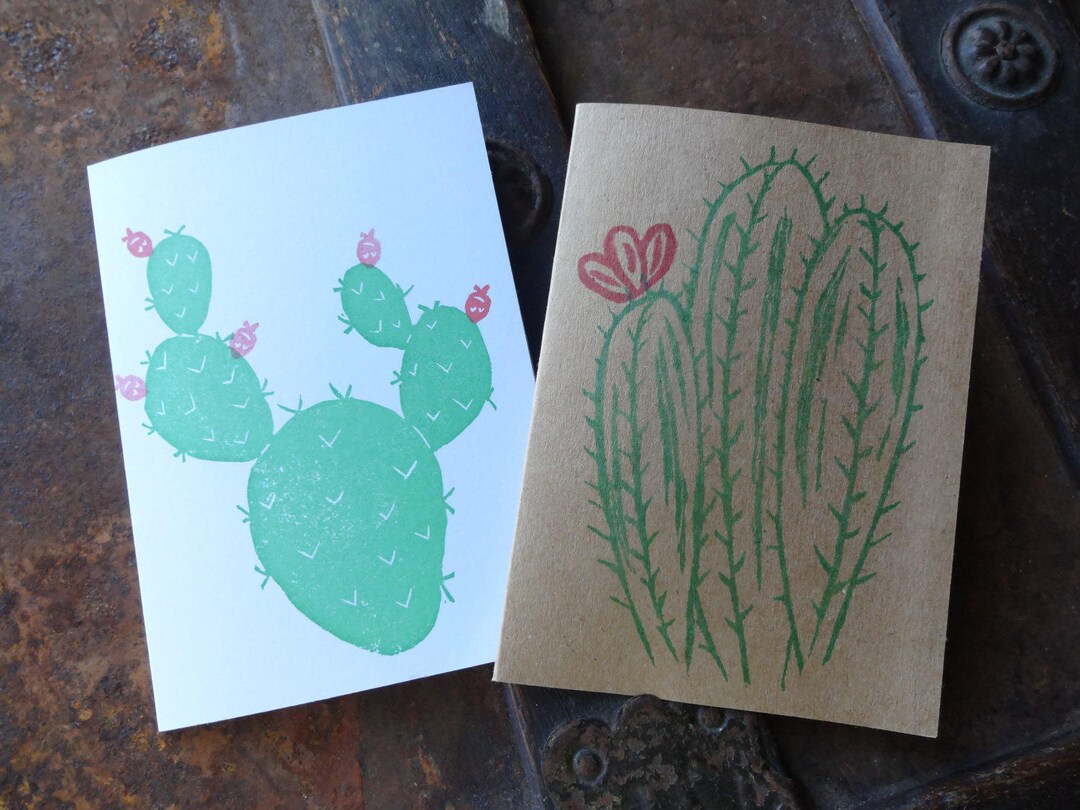 Cacti! Stamped Note Card, Cactus, Prickly Pear, Desert, Nature, Flowers ...
