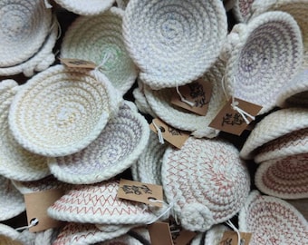 Tiny Cotton Rope Bowl!  Catch All, Jewelry, Unbleached, Natural, Nesting Bowls, Sewn Bowl, Fiber, Clothesline, Supplements, Vitamins