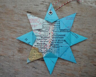 Miami, FL Origami Map Ornament: Home Decor, Wall Art, Road Map, Vacation, Christmas, Holiday, Birthday, Wedding, Graduation, Gift