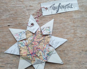 Cincinnati, Ohio Origami Map Ornament, Home Decor, Road Map, Vacation, Christmas, Holiday, Birthday, Wedding, Travel, Eco Gift, Upcycle