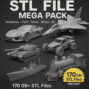 Vehicles 170GB+ Mega STL Pack - Airplanes, Cars, Tanks, RC, Ships, Trains & More | Instant Download