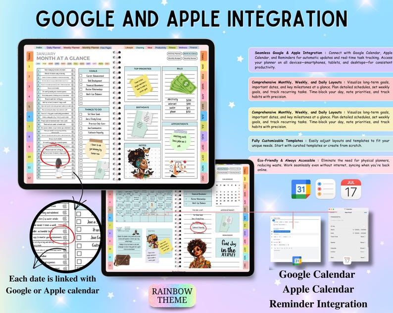 New 2026 2027 2028 All in One Rainbow Digital Planner, Hyperlink ...