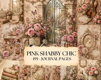 Rosa Shabby Chic Junk Journal Seiten, Romantische Rosen Digitales Papier, Shabby Chic Rosen Ephemera, Vintage Blumen Scrapbook Papier
