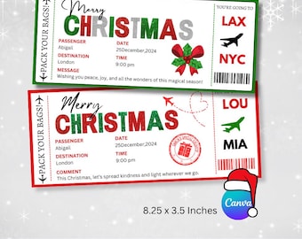 Christmas Boarding Pass Template, Christmas Surprise Trip, Christmas Travel Ticket, Christmas Plane Ticket, Editable Christmas Travel Pass
