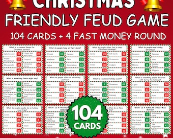 New Christmas Friendly Feud Game, Family Christmas Game, Christmas Feud Game, Christmas Family Feud, Friendly Feud Game Bundle, 104 Cards