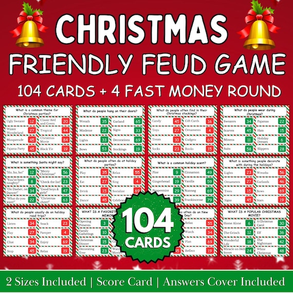 New Christmas Friendly Feud Game, Family Christmas Game, Christmas Feud Game, Christmas Family Feud, Friendly Feud Game Bundle, 104 Cards