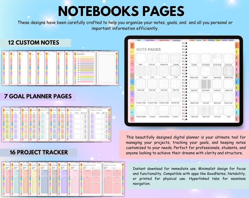New 2026 2027 2028 All in One Rainbow Digital Planner, Hyperlink ...