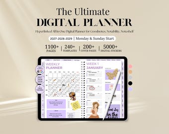 New 2027 2028 2029 All in One Digital Planner, Hyperlink Goodnotes Planner, Daily Weekly Monthly Journal, Apple Google Calendar,IPad Planner
