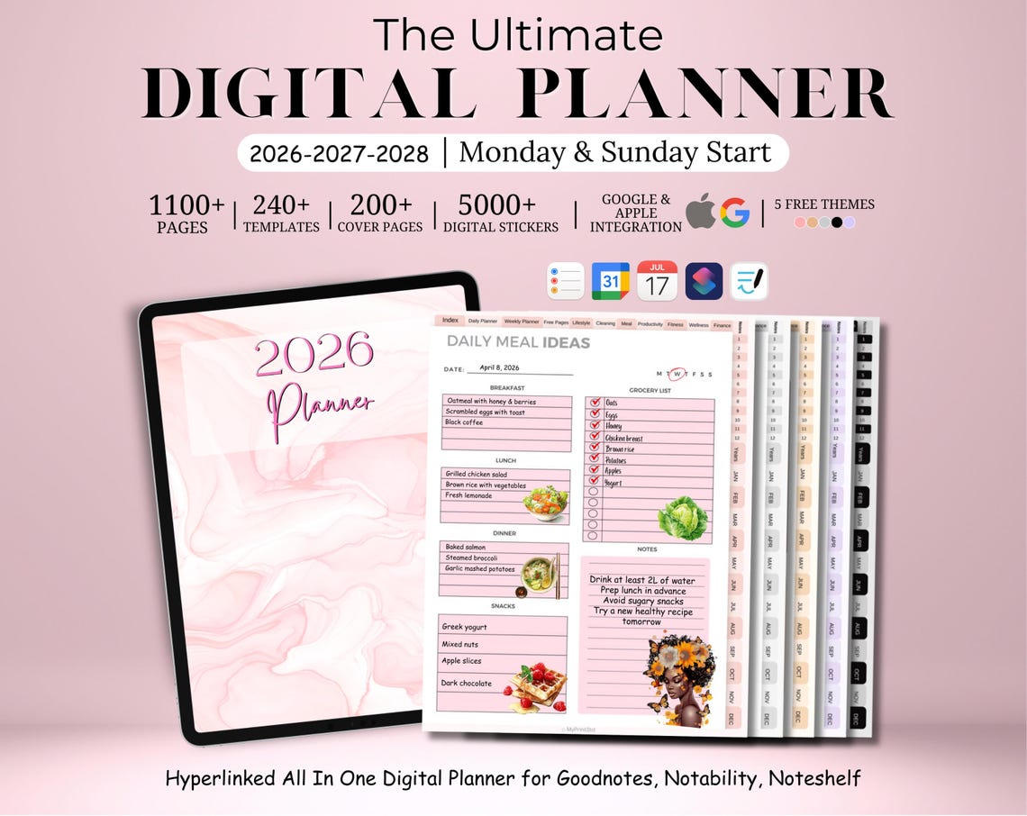 New 2026 2027 2028 All in One Rainbow Digital Planner, Hyperlink ...