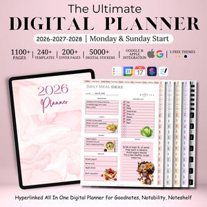 New 2026 2027 2028 All in One Rainbow Digital Planner, Hyperlink Goodnotes Planner, Daily Weekly Monthly Journal, Apple Google Calendar/iPad