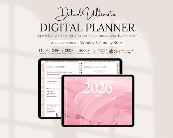 All in one Digital Planner, 2026 2027 2028 Goodnotes Planner, Daily Weekly Monthly Journal, Digital Planner Templates, Google Apple Calendar