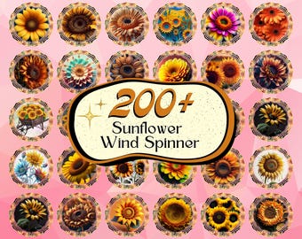 Paquete de más de 200 molinillos de viento de girasol, molinillos florales, molinillos redondos de girasol, molinillos colgantes florales, diseño de molinillos colgantes de jardín en formato PNG.