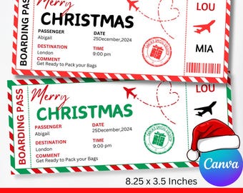 Christmas Boarding Pass Template, Editable Boarding Pass, Surprise Vacation Ticket, Xmas Boarding Ticket, Merry Christmas Boarding Pass