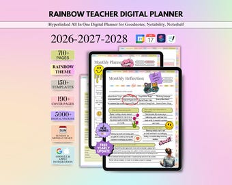 New Rainbow Teacher Digital Planner, 2026 2027 2028 Teaching Planner, Goodnotes Planner Academic Planner, Lesson Planner, Homeschool Planner