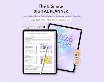 2027 Digital Planner, All in one Planner, Goodnotes Planner, Daily Weekly Monthly Journal, Apple Google Calendar, iPad Planner, Life Planner
