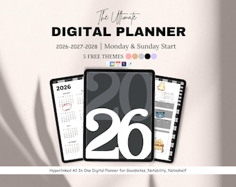 2027 - 2029 Dark Mode Digital Planner, All in one Digital Planner, Goodnotes Planner, iPad Planner, Monthly Journal, Google Apple Calendar
