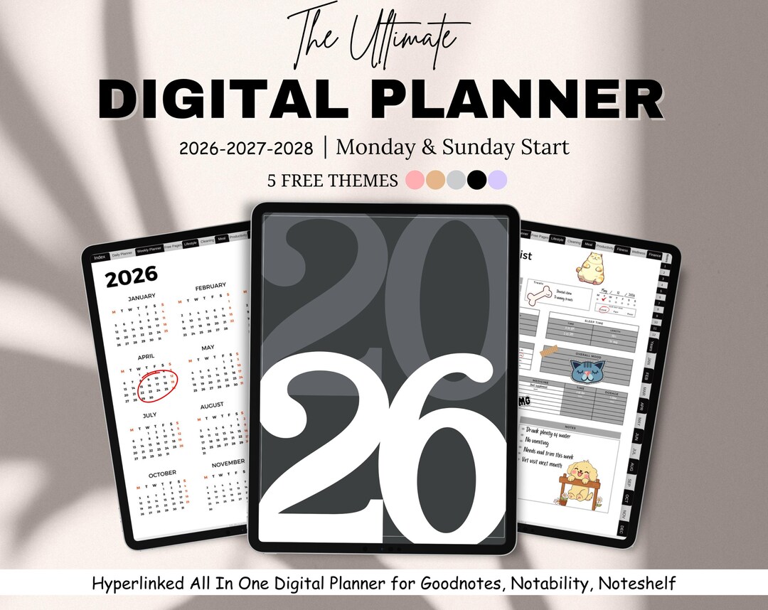 2026 - 2028 Dark Mode Digital Planner, All in One Digital Planner ...