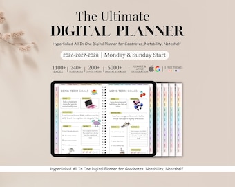 New 2027 2028 2029 All in One Rainbow Digital Planner, Hyperlink Goodnotes Planner, Daily Weekly Monthly Journal, Apple Google Calendar/iPad