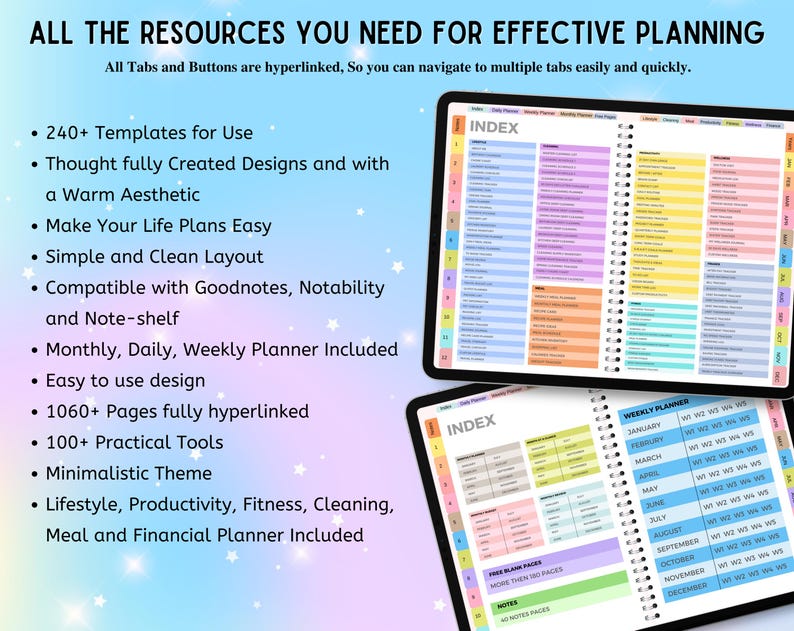 New 2026 2027 2028 All in One Rainbow Digital Planner, Hyperlink ...