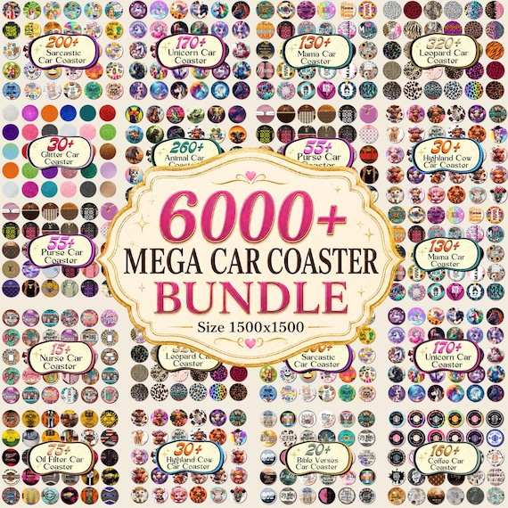 6000+ Mega Car Coaster Bundle, Glitter Car Coaster Design, Christian Car Coaster Wrap, LGBT Car Coaster, Funny Round Car Coaster Sublimation