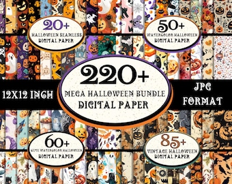 220 + Halloween Digital Paper Bundle, Printable Halloween Papers, Scrapbook Papers, Halloween Backgrounds, Pumpkin Digital Papers, Boo Paper