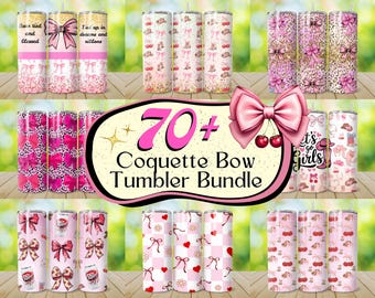 70+ Coquette Bow Tumbler Wrap Designs Bundle, rosa Bögen Becher, Coquette Bow Sublimationsdesigns, 20 Unzen Floral Coquette Bow Tumbler Wrap Png