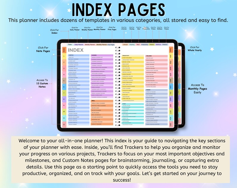 New 2026 2027 2028 All in One Rainbow Digital Planner, Hyperlink ...