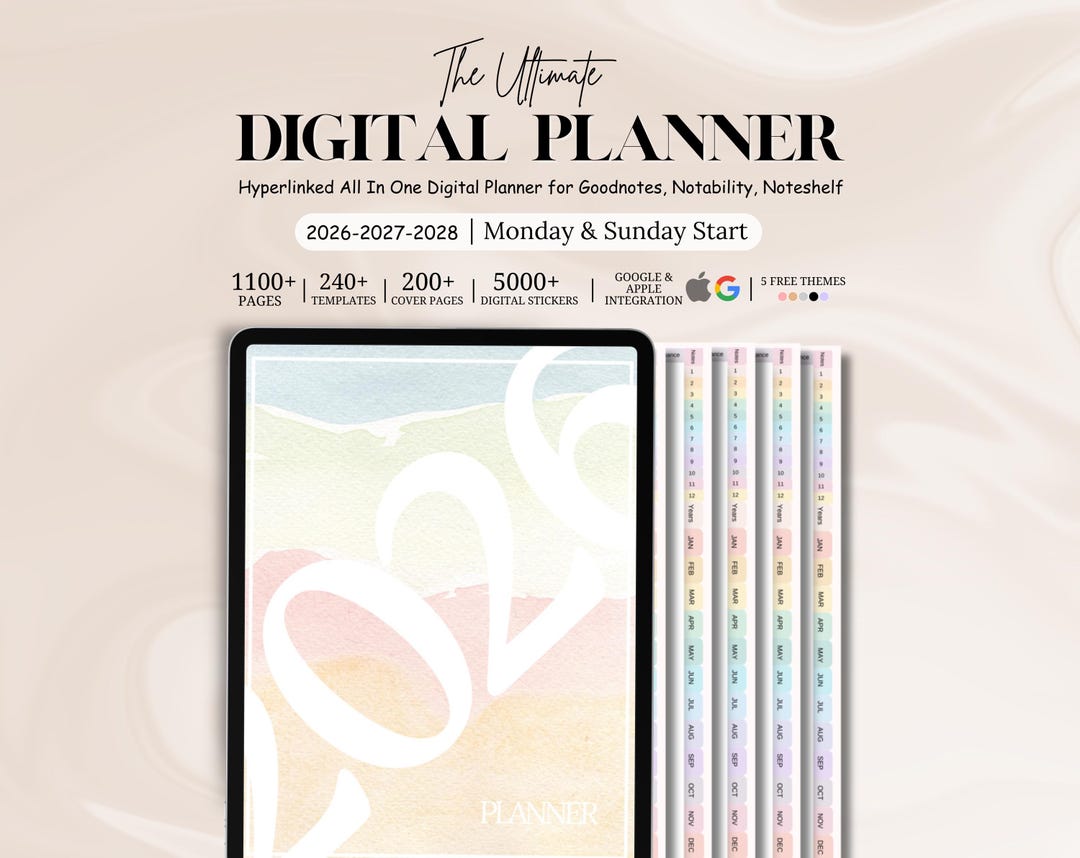 New 2026 2027 2028 All in One Digital Planner, Goodnotes Planner ...