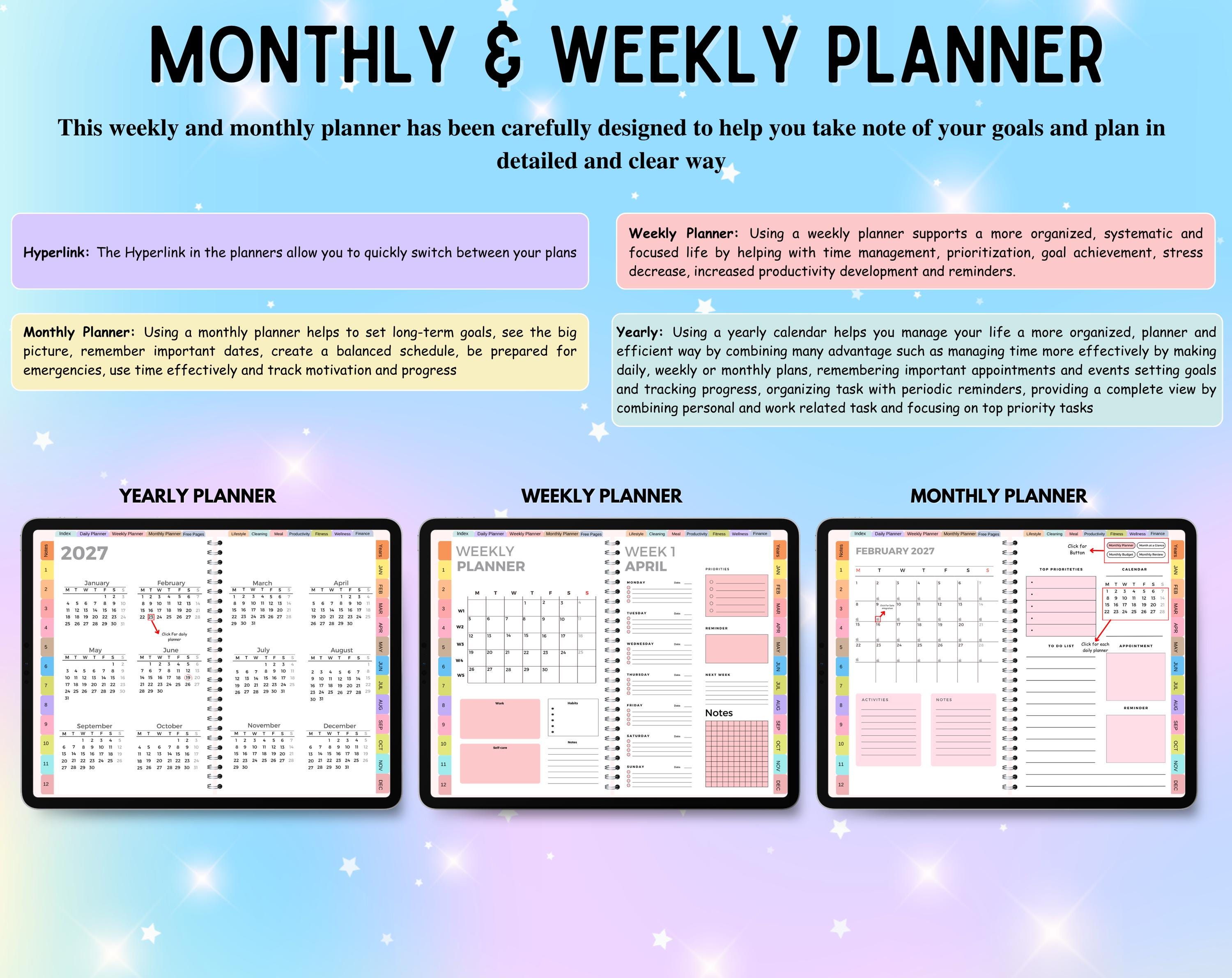 New 2026 2027 2028 All in One Rainbow Digital Planner, Hyperlink ...