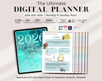 New 2026 2027 2028 All in One Digital Planner, Goodnotes Planner, Weekly Monthly Journal, Life Planner, Google Apple Calendar, iPad Planner