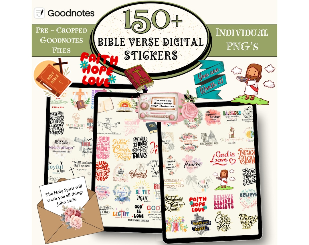 150 + Bible Verse Digital Stickers, Bible Study Digital Stickers, Bible ...