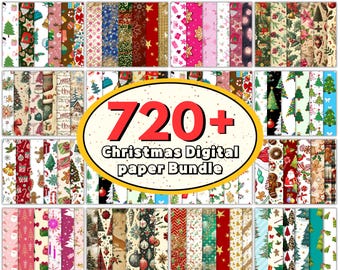 720 + Christmas Digital Paper Pack, Festive Paper, Christmas Background, Christmas Seamless Pattern, Holiday Digital Papers, Xmas Scrapbook