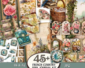 French Country Junk Journal Kit, Vintage Shabby Chic Printable, French Country Ephemera, French Fussy Cuts, Tags, Shabby Chic Journal Sheets