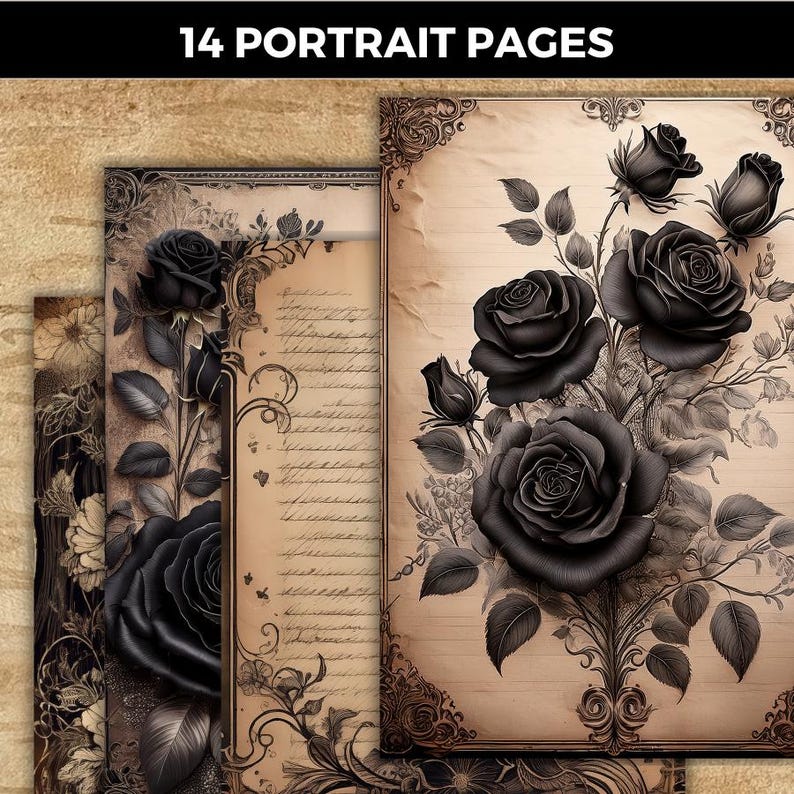 Dark Lace Junk Journal Kit, Gothic Printable Journal, Vintage Ephemera ...