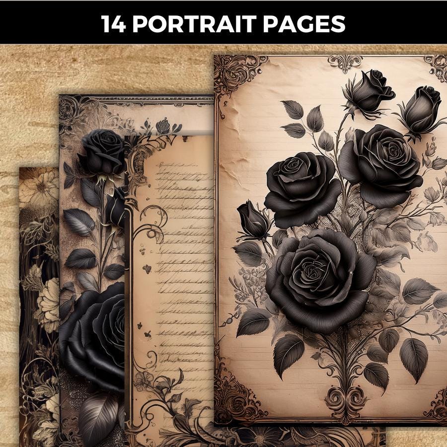 Dark Lace Junk Journal Kit, Gothic Printable Journal, Vintage Ephemera ...