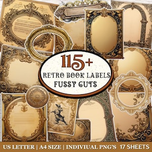 115+ Book Plates Fussy Cuts, Book Plates, Label Holders, Junk Journal Kit, Faux Book Plate, Vintage Label, Printable Tags, Vintage Fussy Cut
