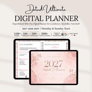 All in one Digital Planner, 2027 2028 2029 Goodnotes Planner, Daily Weekly Monthly Journal, Digital Planner Templates, Google Apple Calendar image 1