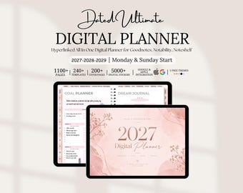 All in one Digital Planner, 2027 2028 2029 Goodnotes Planner, Daily Weekly Monthly Journal, Digital Planner Templates, Google Apple Calendar