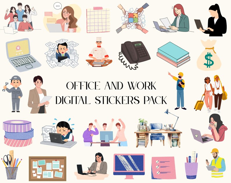 150 + Work Digital Stickers Pack, Office Work Digital Planner Sticker ...